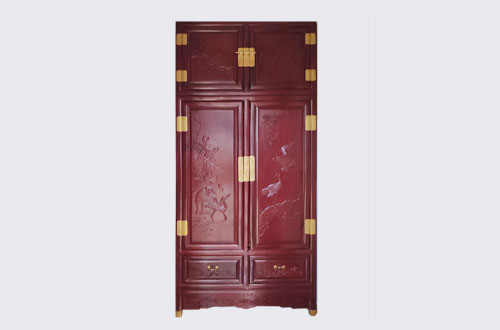 正定高端中式家居装修深红色纯实木衣柜